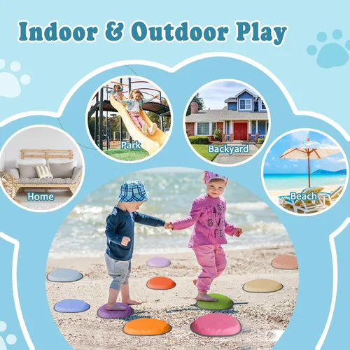 Miniatura 7 de Stepping Stones for Kids, 10 PCS Non-slip Toddlers' Balance Sensory Toys, Indoor & Outdoor Play, Obstacle Course Game for Children Promoting 10 pzas