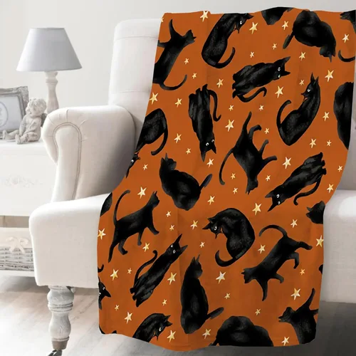 Miniatura 9 de Khumbhira Manta de estrellas de gatos negros, regalos lindos para niños y niñas, decoración de gatitos, manta de franela suave y ligera, ropa