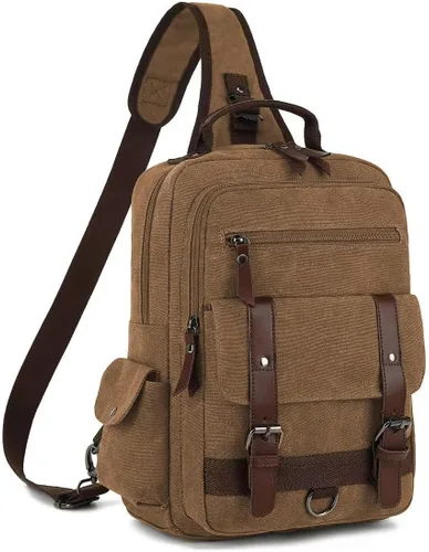 Miniatura 13 de Bolsa de mensajero vintage, mochila de lona para viajes, bolsa de hombro para hombre, bolsa de doble uso para transporte de mano y transporte