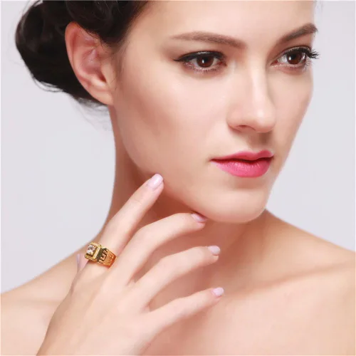 Miniatura 2 de Uloveido Anillos anchos cuadrados brillantes chapados en platino y oro con circonita cúbica brillante, anillos de boda para hombres JX001, talla 7