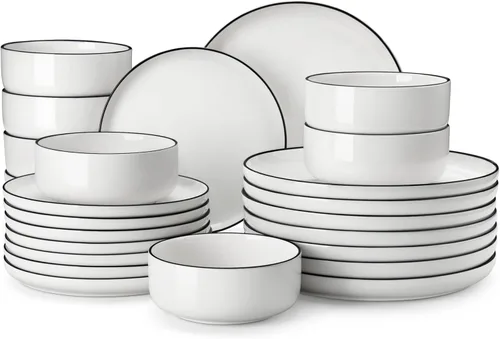 Miniatura 10 de MALACASA Juego de platos y cuencos, juego de vajilla de porcelana moderna de 24 piezas para 6 personas, vajilla de cerámica blanca para cocina