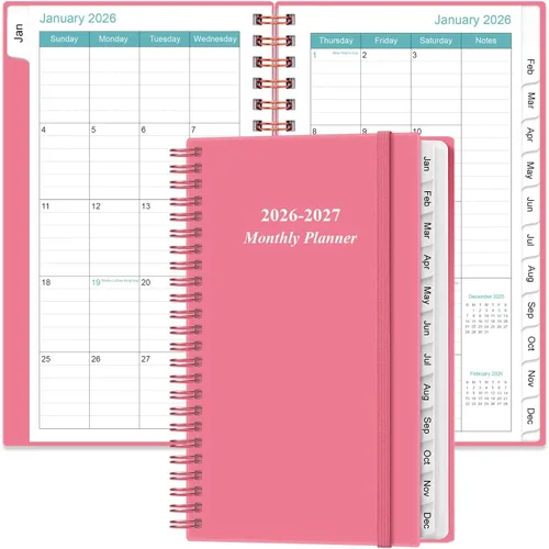 Miniatura 14 de Agenda mensual 2026-2027, enero 2026 a junio 2027, dos páginas por mes, calendario mensual de 18 con pestañas, bolsillo interior, 6.4 x 8.5 Negro