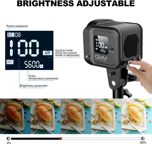 Miniatura 4 de GVM - Luz de video de 80 W, iluminación continua para fotografía con montaje Bowens, 2700 ~ 7500K, 44100Lux/1.6 ft luz de estudio con aplicación