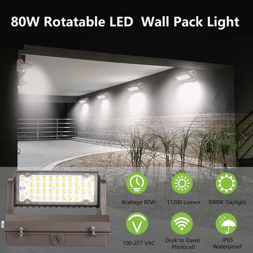 Miniatura 2 de Paquete de luz LED giratoria de pared con fotocélula del anochecer al amanecer, 80W 11200LM 400-600W HPS/HID Equiv., 5000K luz diurna ETL