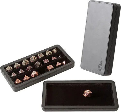 Forged Dice Co. Reliquary - Estuche grande dividido para dados con bandeja de dados para juegos de dados poliédricos, 21 cámaras forradas de