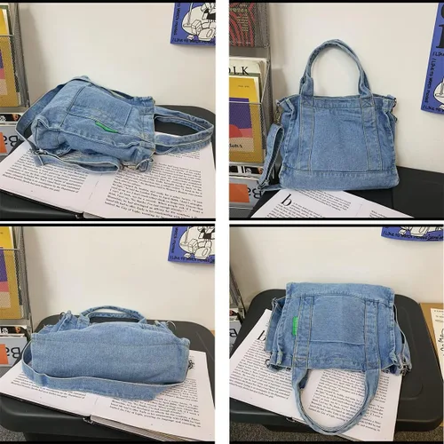 Miniatura 3 de Bolso de hombro de mezclilla para mujer, bolso de mano grande tipo hobo, bolso de compras ligero, bolso de viaje holgado, bolso retro casual