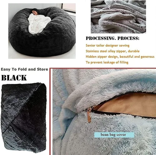 Miniatura 5 de HWOEK Puf de gran tamaño de piel gigante (sin relleno) para muebles de sala de estar de adultos, grande, redondo, suave, esponjoso, sofá perezoso
