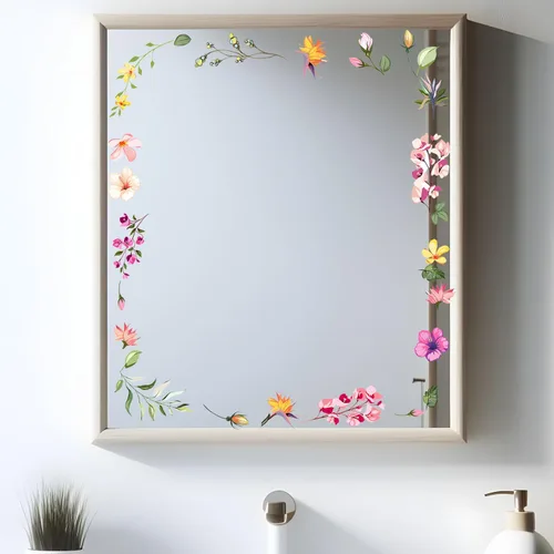 Miniatura 8 de Calcomanías de espejo floral, calcomanías de pared de flores, calcomanías de pared para despegar y pegar, gráficos estéticos, decoración de baño