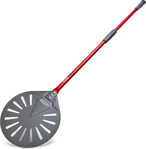 Miniatura 8 de TKC Pela de pizza perforada de 8 pulgadas – Pela profesional de aluminio para pizza – Espátula de pizza de metal de mango largo para interiores