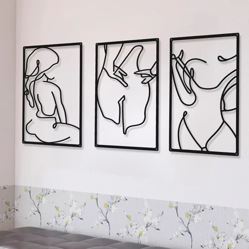 CHENGU 3 piezas de metal minimalista abstracto mujer pared arte línea dibujo pared arte decoración de una sola línea femenina hogar colgante para