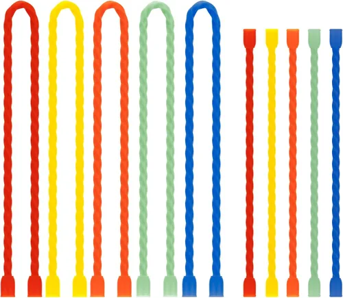 Miniatura 13 de 20 bridas de silicona para cables, reutilizables, de goma, flexibles, con núcleo de acero, para agrupar y sostener, ataduras multiusos