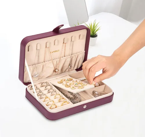 Miniatura 8 de LANDICI - Caja de joyería pequeña para mujeres y niñas, estuche organizador de joyería de viaje de cuero PU, soporte portátil para almacenamiento