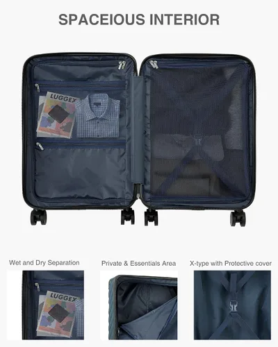 Miniatura 8 de LUGGEX Equipaje de mano con compartimento para laptop, maleta rígida de policarbonato con cargador y puerto USB integrado, equipaje expandible
