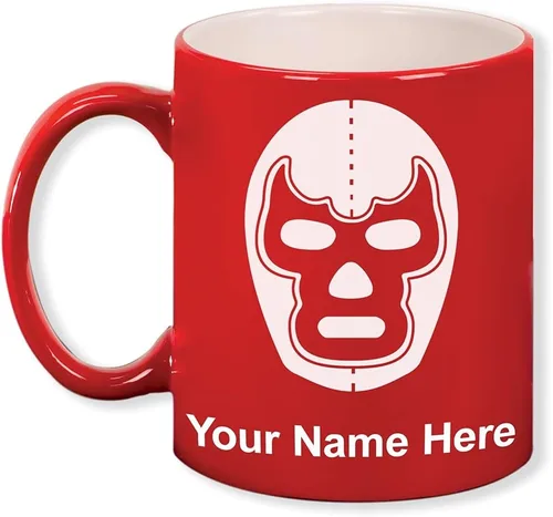 Miniatura 8 de LaserGram Taza de café redonda de cerámica de 11 oz, máscara de Luchador, grabado personalizado incluido (negro)