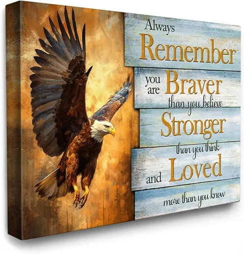 Luslya Lienzo decorativo motivacional de águila calva, pintura decorativa de águila voladora, citas inspiradoras, póster enmarcado, decoración del