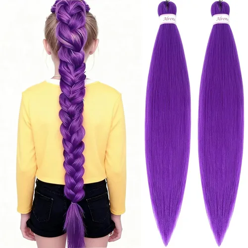 Miniatura 85 de Alrence Cabello estirado para hacer trenzas, trenza larga de 30 pulgadas, 8 paquetes, extensiones profesionales de trenzado de cabello sintético, 1b#