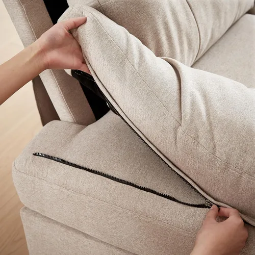 Miniatura 5 de Sofá modular de 111 pulgadas para sala de estar, sofá en forma de U de 4 plazas con doble diván de fibra de lino de poliéster, beige Gris claro