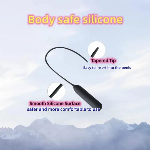 Miniatura 2 de Tapón uretral de silicona vibratorio con sonidos uretrales para el pene, dilatador masculino para masturbación uretral, negro (5.9 in)