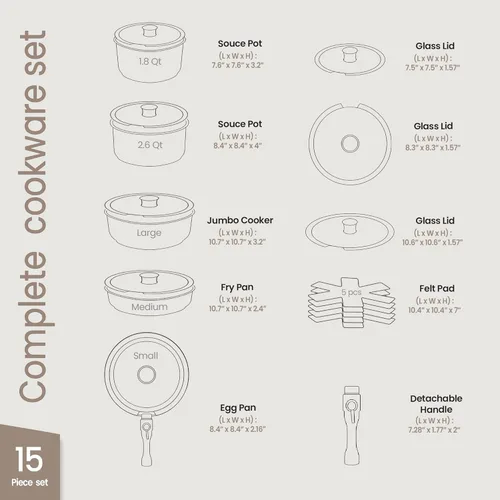 Miniatura 2 de Juego de batería de cocina Bakken- Swiss - Revestimiento de granito antiadherente, ollas y sartenes con asas y tapas de vidrio templado, libre