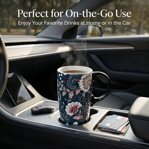 Miniatura 6 de Topadorn Taza de Café de Cerámica de Porcelana Latte Taza de Té con Tapa y Caja de Regalo 17oz, Flor Azul