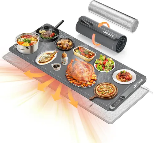 Tapete de calentamiento para alimentos, extra grande, 36 x 16 pulgadas, 580 W, con almohadilla resistente al calor, platos para bufé, 6