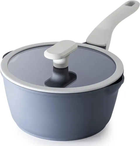 Miniatura 28 de PRICUSIS Cacerola antiadherente de cerámica con tapa, olla no tóxica de 1.3 cuartos de galón con boquillas de vertido, totalmente revestida, 100%