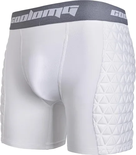 COOLOMG Pantalones cortos de béisbol acolchados para hombre y adulto con bolsillo para tazas para sóftbol, fútbol, hockey Blanco