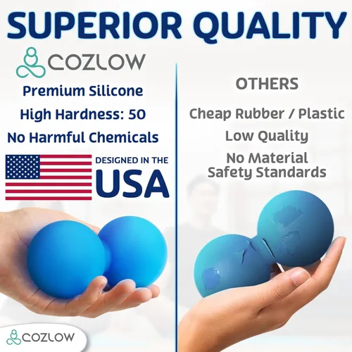 Miniatura 4 de COZLOW Bola de masaje de silicona doble lacrosse - Azul cobalto - Rodillo de punto de activación de maní para movilidad, terapia de tejido profundo