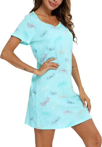 Miniatura 2 de ENJOYNIGHT - Camisones de algodón para mujer, talla grande, camisa de dormir de manga corta con estampado