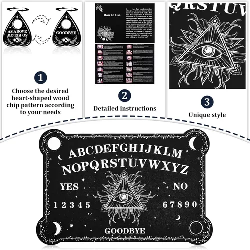 Miniatura 3 de Juego de tablero de adivinación de péndulo de radiestesia, tablero de hablar de madera negra con accesorios de planchette para fiestas de cumpleaños