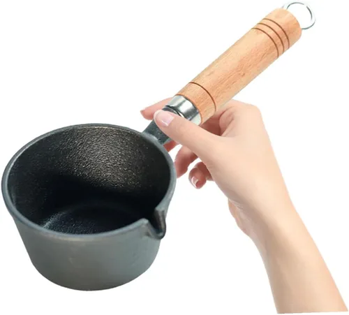 Miniatura 4 de Sartén de hierro fundido calentador de mantequilla, mini sartén de huevo, salsa de sopa de hierro, olla de fusión con mango de madera para cocinar