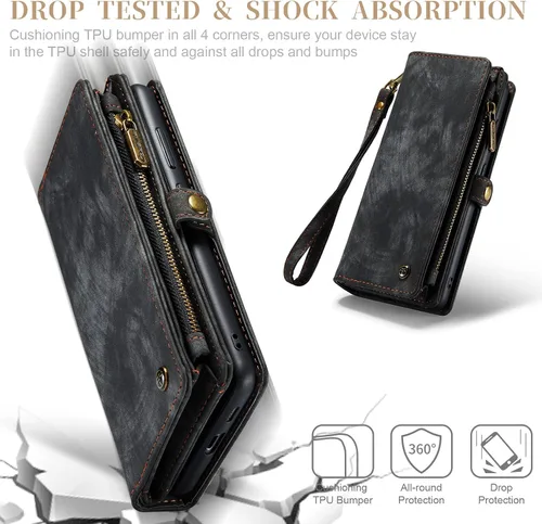 Miniatura 8 de Funda tipo cartera desmontable 2 en 1 para Samsung Galaxy S23 con tarjetero y funda de piel retro de alta calidad con tapa magnética, bolsillo
