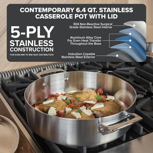 Miniatura 2 de Viking Culinary Professional - Sartén de acero inoxidable de 5 capas, 3.4 cuartos de galón, plata (4015-1034CS)