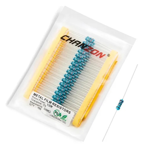 Miniatura 70 de Chanzon - 100 resistencias de película metálica 1/2 W (0.5 W) 10 Ω ohmios ±1% de tolerancia 10R MF, resistencias de agujero pasante con limitación