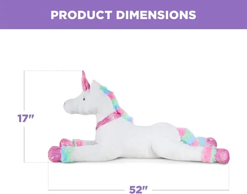 Miniatura 7 de Best Choice Products Unicornio de peluche extra grande de 52 pulgadas para niños, juguete de peluche de tamaño real con detalles de arcoíris, piel