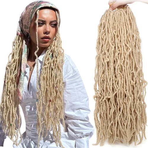 Miniatura 19 de Leeven - 6 paquetes de 21 mechones de cabello largo trenzado para mujer, trenzas de ganchillo sintético de cabello rizado desordenado estilo Rastas