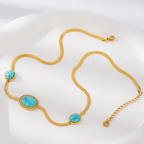 Miniatura 9 de Fannifen - Collares para mujer, cadena de espiga turquesa chapada en oro de 18 quilates, colgante ajustable para mujer, collar para niñas