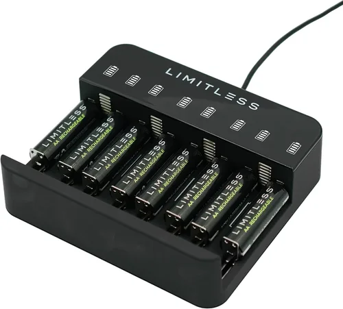 Miniatura 2 de Limitless Pilas recargables AA de 8 unidades con cargador, baterías NiMH de alta capacidad de 2700 mAh universales y sistema de carga