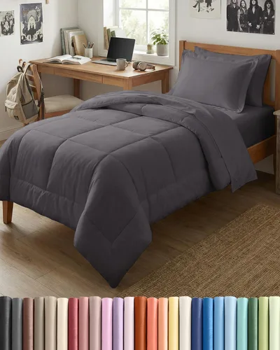Miniatura 65 de Juego de edredón individual – Juego de ropa de cama en una bolsa de 5 piezas tamaño Queen – Edredón alternativo al plumón, sábana encimera, sábana