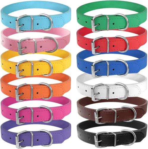 Collares para mascotas – Collares de cuero para perros pequeños – Collar de identificación de cuero ajustable de 12 colores para cachorros, perros