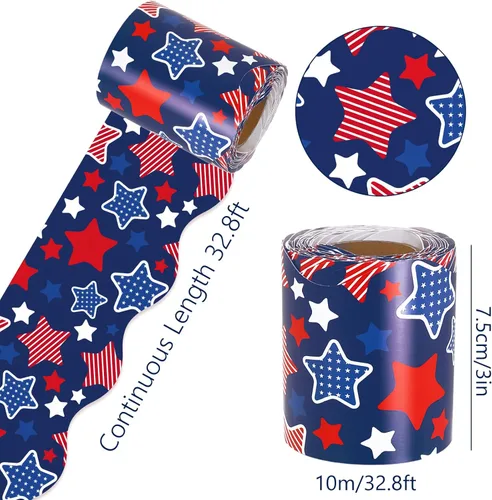 Miniatura 2 de Whaline Tablero de anuncios patriótico de 32.8 pies, diseño de estrellas rojas y azules troqueladas, borde para tablero de anuncios