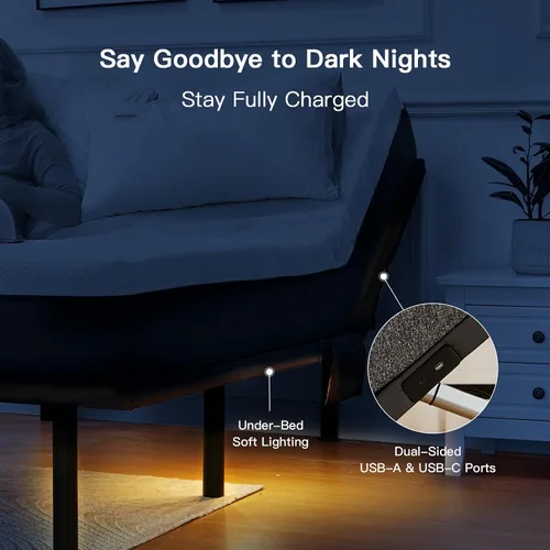 Miniatura 2 de Pipishell - Somier ajustable individual XL con masaje, base de cama eléctrica con inclinación de la cabecera y las patas, puertos USB-A y USB-C