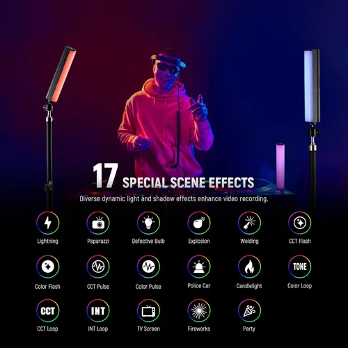 Miniatura 4 de NEEWER Varita de Luz RGB, Luz de Video de Fotografía Magnética de Mano, Barra de Luz de Tubo LED de Color Completo Atenuable 2500K~8500K CRI95+