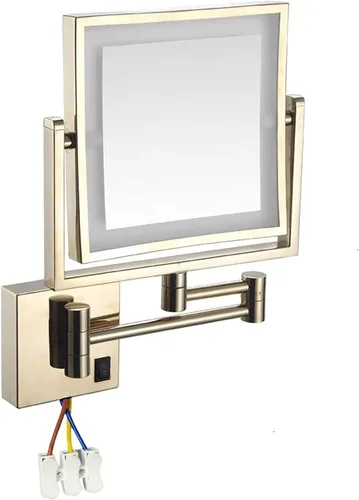Miniatura 7 de Espejo de tocador LED de maquillaje, cuadrado de doble cara iluminado espejo cosmético montado en la pared, espejos de baño, cableados, negro, 8