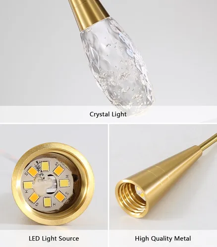 Miniatura 4 de 3 luces LED colgantes para isla de cocina, lámpara regulable dorada, moderna iluminación colgante de cristal para comedor, dormitorio, sala