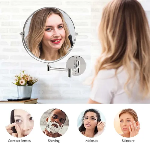 Miniatura 5 de OVENTE Espejo de maquillaje montado en la pared de 7 pulgadas con aumento 1X/10X, espejo redondo de tocador de baño de doble cara, diseño giratorio