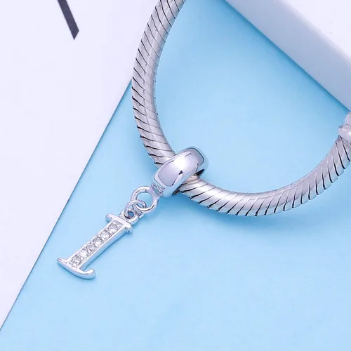 Miniatura 2 de SoulBeads - Colgantes de plata fina 0,925 de letra inicial, alfabeto A-Z. Dije con cristales compatibles con brazaletes europeos