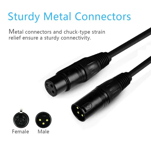 Miniatura 4 de Cable DMX flexible de 10 pies, cable DMX chapado en oro de 3 pines XLR macho a hembra, lo mejor para iluminación de escenario de DJ, luces de cabeza