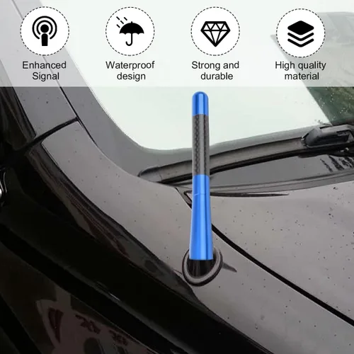 Miniatura 5 de KVAEY Antena corta para automóvil, antena aérea de aluminio rechoncha de 1.37 pulgadas con 4 tornillos y 2 juntas de goma, repuesto de antena de Azul