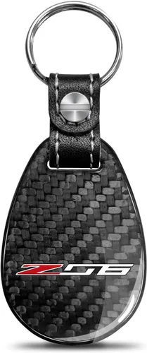 iPick Image Llavero grande de fibra de carbono real negro para Chevrolet Corvette C7 Z06, con licencia oficial, Negro -
